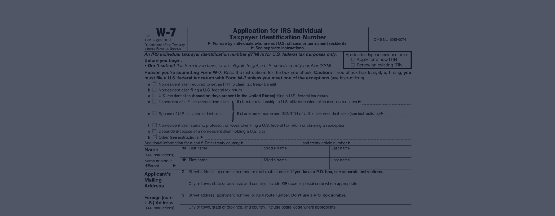 Irs W 7 Form Printable W7 Itin Application And Instructions In Pdf For 2023 Download Or Print 2859